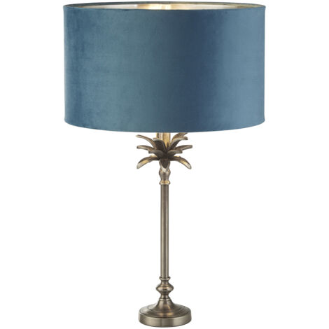 Lampada Da Scrivania Palma Metallo Nichel Velluto Verde Acqua 1 Luce E27