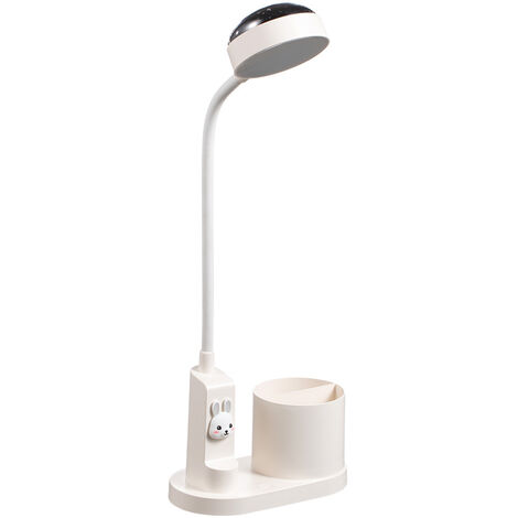 Lampada da scrivania per bambini, Lampada da tavolo da studio con portapenne,  Lampada da comodino con cambio colore automatico, Lampada da lettura a LED  ricaricabile dimmerabile per bambini (Bianco),S