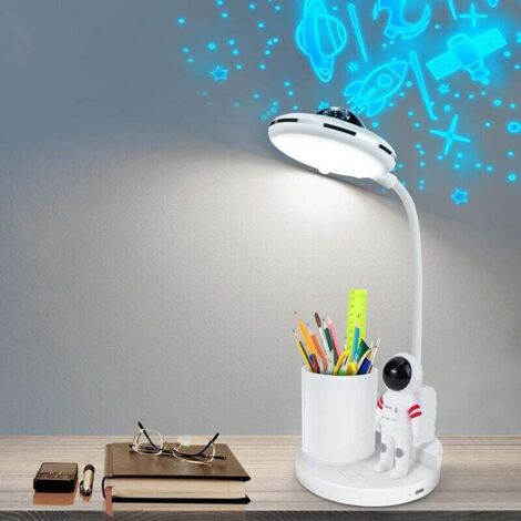 Lampada da scrivania per bambini, lampada da tavolo dimmerabile senza fili, lampada da scrivania ricaricabile con proiezione e portapenne, luce di lettura a LED
