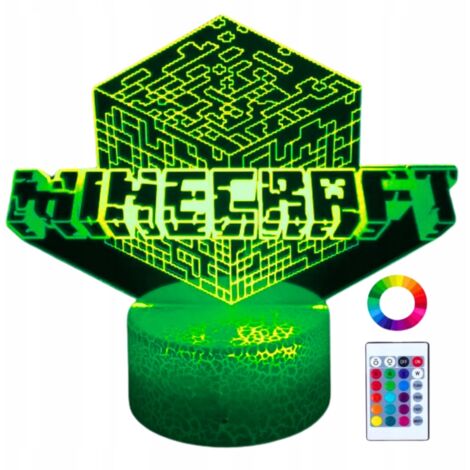 Lampada da scrivania per bambini Minecraft Creeper con 16 LED 3D + telecomando