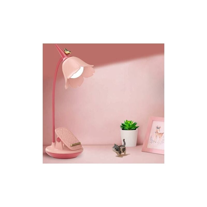 Image of Lampada da scrivania rosa con morsetto, piccola lampada da scrivania a LED ricaricabile, collo di cigno regolabile, lampada da scrivania carina