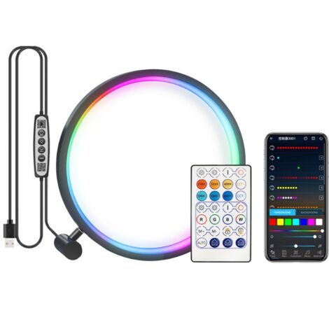 Lampada da scrivania rotonda a LED RGB, lampada da tavolo, lampada d'atmosfera da comodino, luce notturna da terra con telecomando