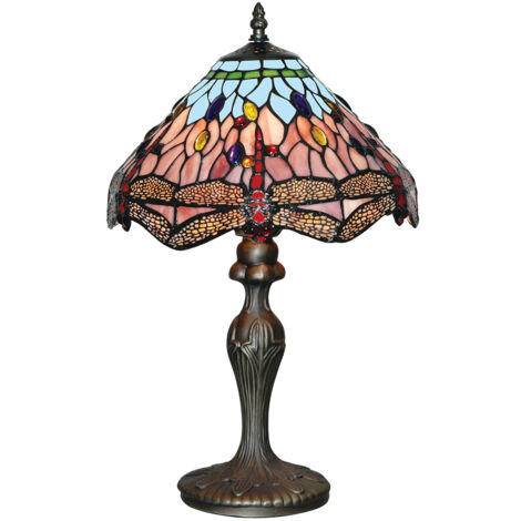Lampada Da Scrivania-Ufficio Tiffany Libellula Acciaio Ottone 1 Luce E27