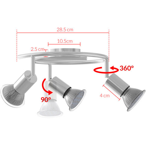 Lampada da soffito led plafoniera Lumen ruotabili a 360° spots orientabili a 90° lampadina 3 Fiamme ondulato