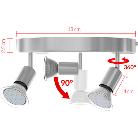 Lampada da soffito led plafoniera Lumen ruotabili a 360° spots orientabili a 90° lampadina 3 Fiamme rotondo