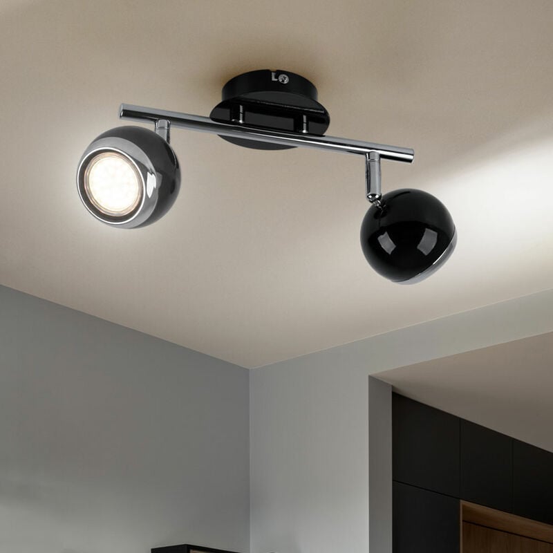 Image of Lampada da soffitto, 2 fiamme, faretto da soffitto, cromo, orientabile, metallo, nero Plafoniera Spots led, con faretti mobili in nero e cromo, 2x3W