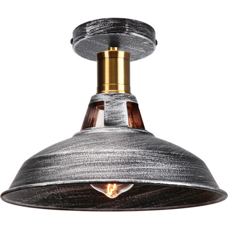 Lampada da Soffitto 27cm Plafoniera Industriale Vintage Ferro Paralume Grigio Argento Lampada Corridoio Balcone Scale 1PCS