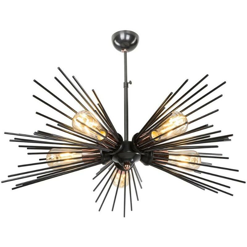 Image of Lampada da soffitto 50H cm con cinque luci colore metallo nero - Salem