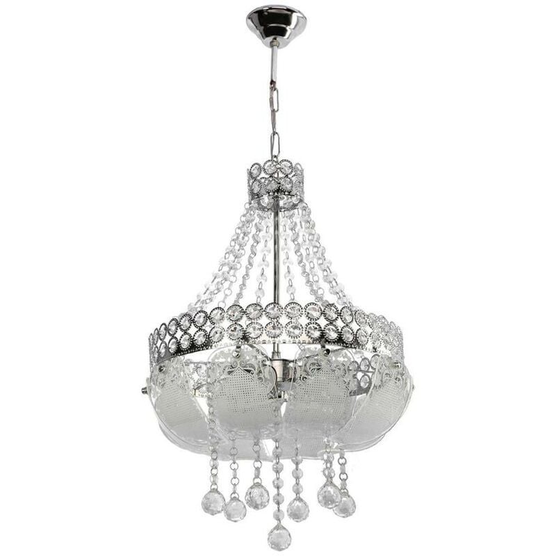 Image of Lampada da soffitto 70 cm in metallo e vetro decorato colore argento e pietre effetto cristallo