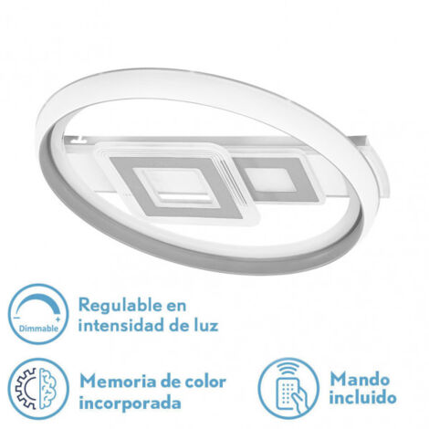 Lampada da soffitto 80w sucre 3000-4000-6500k bianco/grigio 7x51x51 cm dimmer, telecomando e memoria