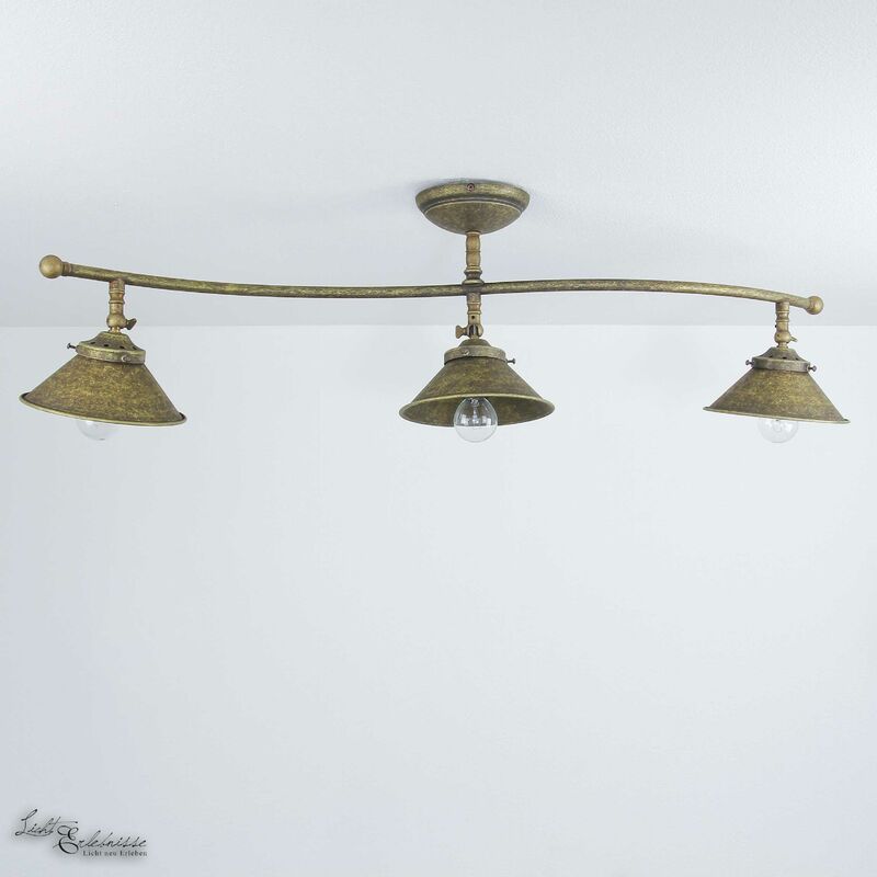 Image of Lampada da soffitto a 3 luci lunga 83 cm in ottone massiccio E14 - Bronzo antico opaco