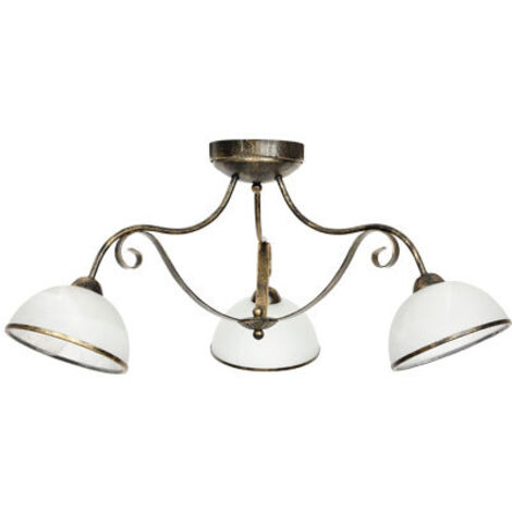 Lampada da soffitto a 3 Punti luce Lampadario con paralume in vetro e bronzo ideale per salone camera da letto Ø70cm Antica