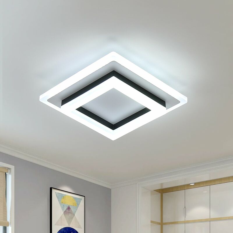 Image of Goeco - Plafoniera led Design moderno Bianco Freddo 6000K Quadrato Lampada a Soffitto Per soggiorno, camera da letto, sala da pranzo, ufficio Nero