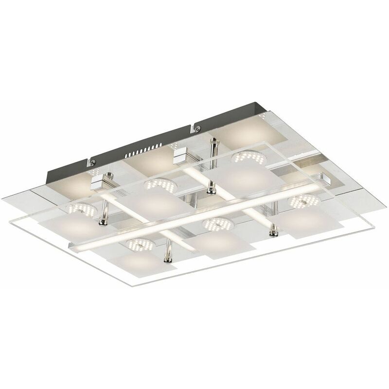 Image of Plafoniera lampada da soffitto lampada da soggiorno, 6 lampadine, vetro metallo cromato, led 5W 350Lm bianco caldo, LxPxH 38x24x7cm
