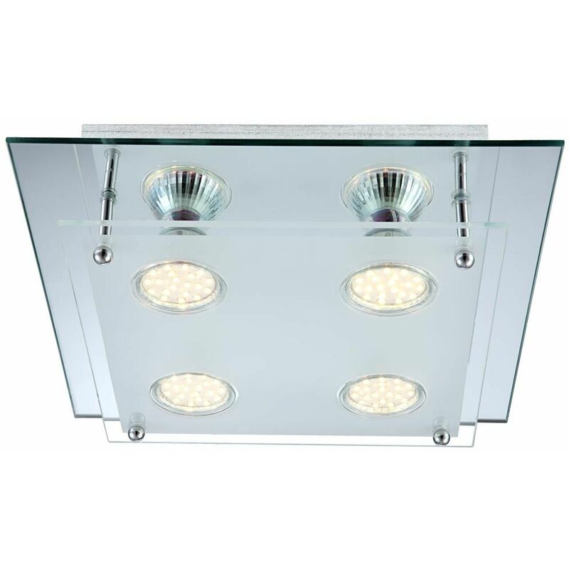 Image of Faretto a soffitto a LED luce cromato quadrato bordo specchio lampada in vetro illuminazione soggiorno Globo 48967-4