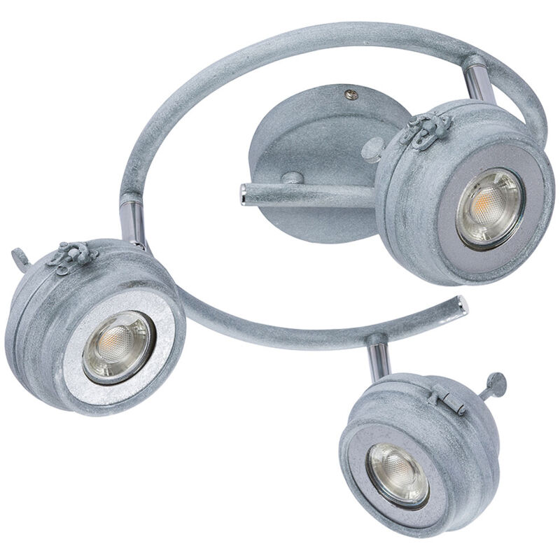 Image of Faretto Spotrondell plafoniera plafoniera soggiorno cucina, 3 faretti mobili, metallo grigio antico, 3x GU10 led 5 watt 340 lumen bianco caldo, DxH
