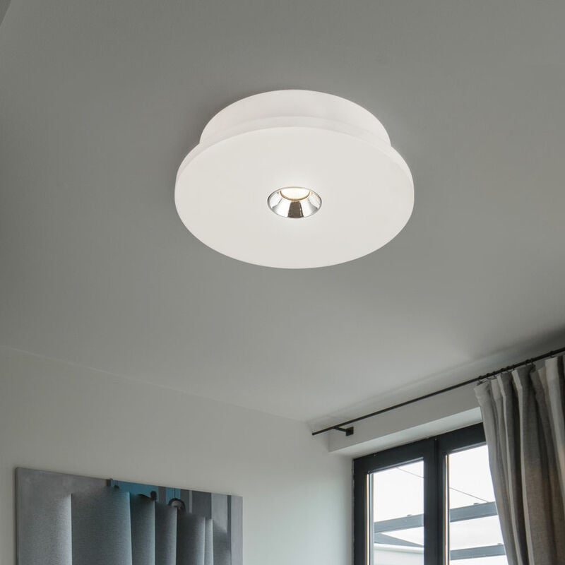 Image of Etc-shop - Plafoniera gesso bianco da cucina lampada da soffitto moderna cromata, led 4W 200Lm bianco caldo, DxH 16x4,5 cm
