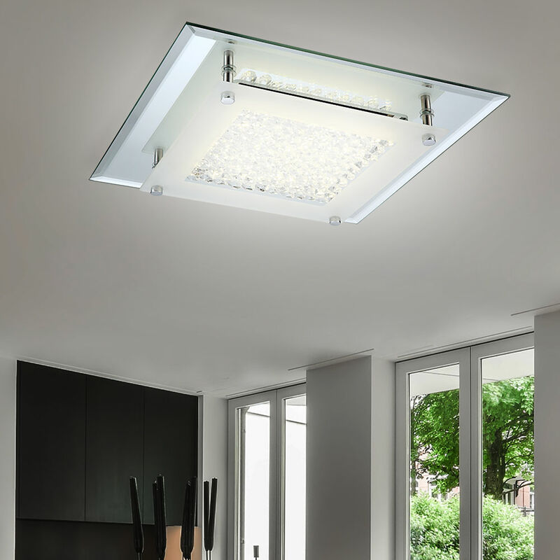 Image of Lampada da soffitto a led da 12 watt lampada da soffitto lampada di illuminazione con cristalli di vetro cromato trasparente