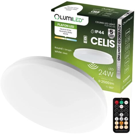 Lampada da soffitto a LED da superficie 24W 4000K 2500lm rotonda con sensore di movimento