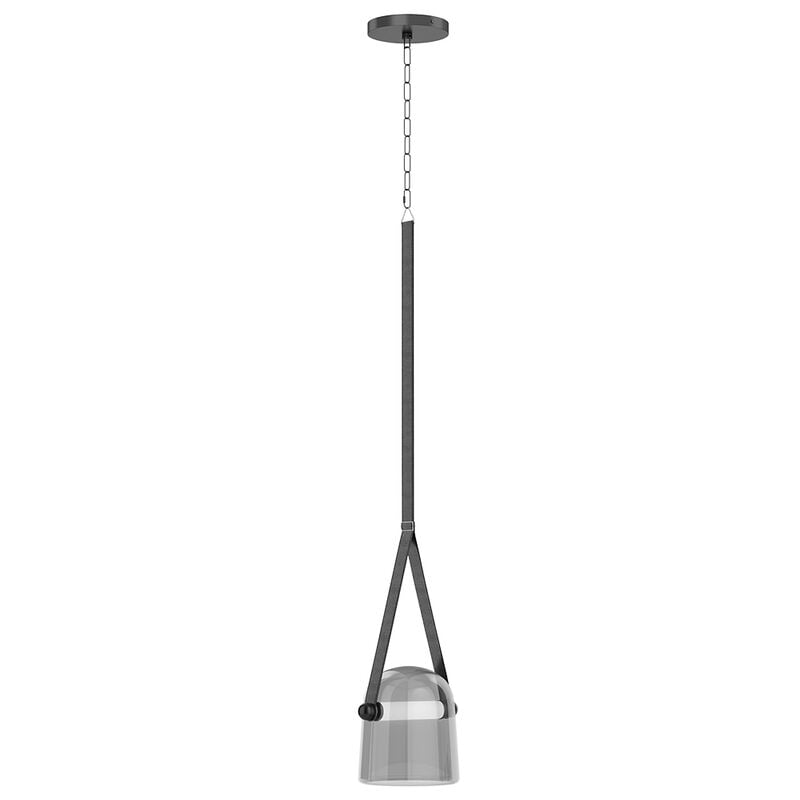 Image of Lampada da soffitto - Lampada a sospensione - Pelle e vetro - Bim Fumo - Vetro, Pelle, Ferro - Fumo