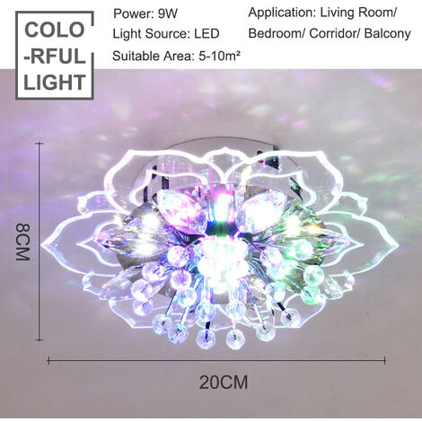 Lampada da soffitto a LED moderna in cristallo 9W Lampada a sospensione Lampadario Illuminazione corridoio (luce colorata)
