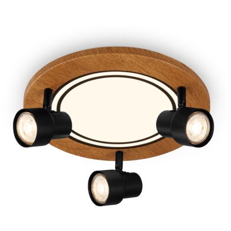 Lampada da soffitto a LED, nero-colore legno, 3xGU10+LED