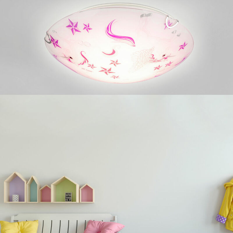 Image of Globo - Plafoniera led rotonda illuminazione cameretta bambini stelle unicorni bordeaux rosa bianco 40609-16