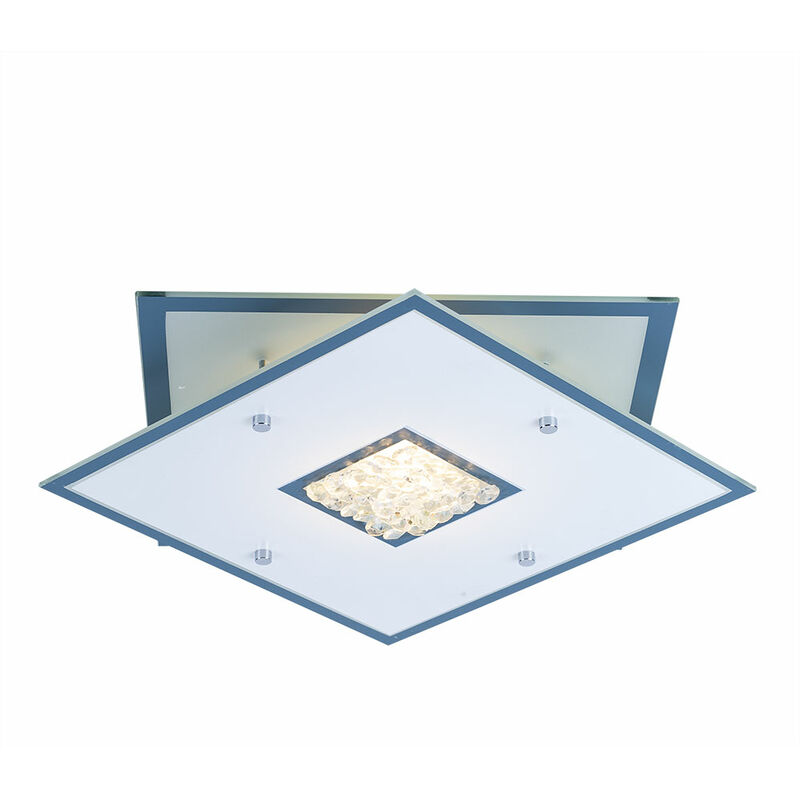 Image of Lampada da soffitto cromata led plafoniera cristalli lampada da soggiorno in vetro, cristalli di vetro ghiacciato, 1x led 20W 700Lm bianco caldo,