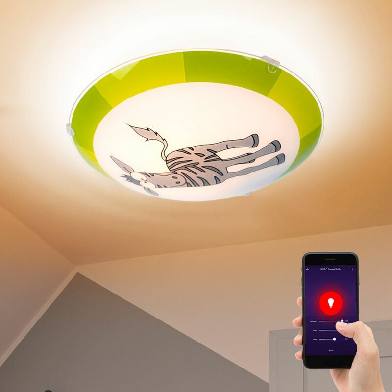 Image of Etc-shop - Lampada da soffitto Motivo per la cameretta dei bambini Zebra Alexa Google App in un set che include lampadine led Smart Home rgb