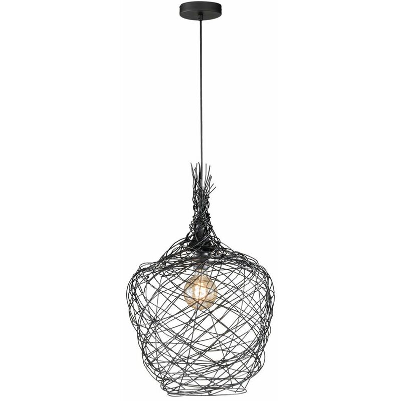 Image of Lampada da soffitto a pendolo sala da pranzo lampada a sospensione paralume a treccia illuminazione nera Fischer 60502