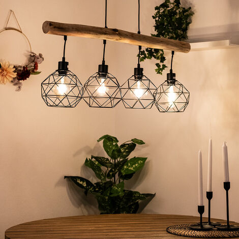 Lampada da soffitto a pendolo vintage con travi in legno Soggiorno Sala da pranzo Lampada a sospensione a traliccio nero