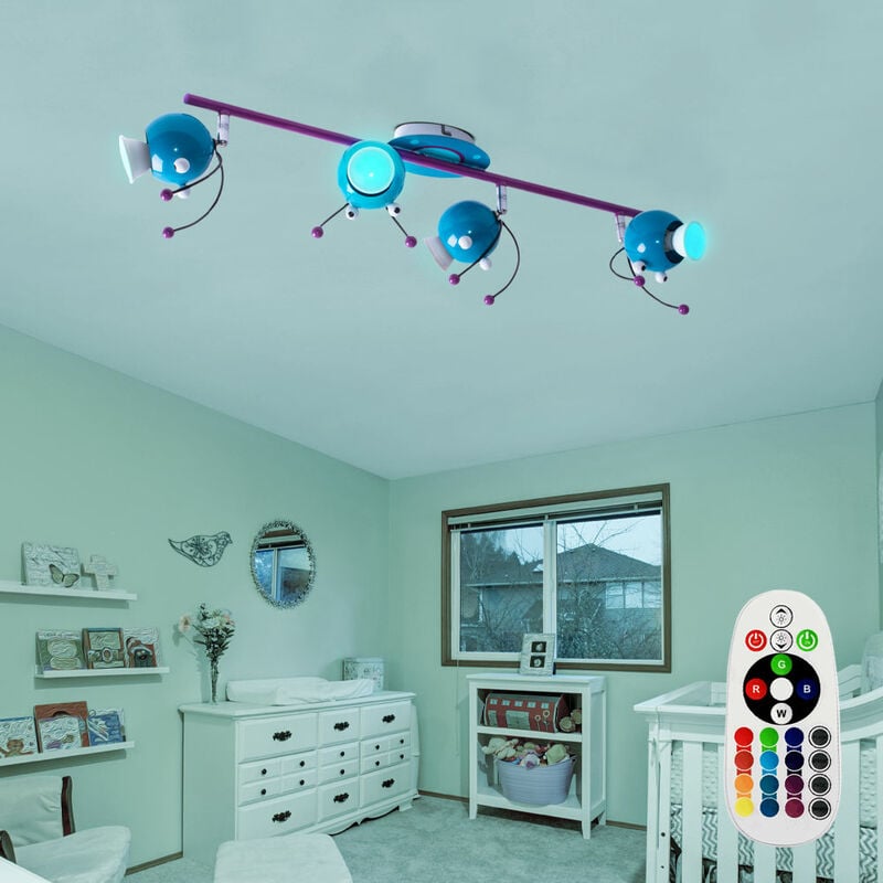 Image of Faretti da soffitto per cameretta dei bambini regolabili, telecomando, dimmerabile in un set comprensivo di lampadine led rgb