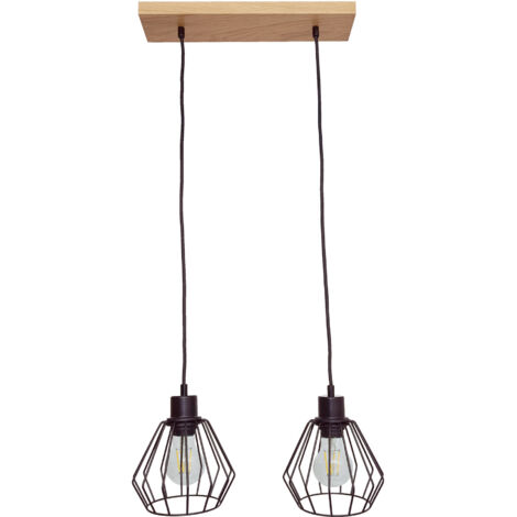 Lampada da soffitto a sospensione DIANA, lampadario da loft, in legno, QUERCIA, 2x diamanti, ELEGANTE