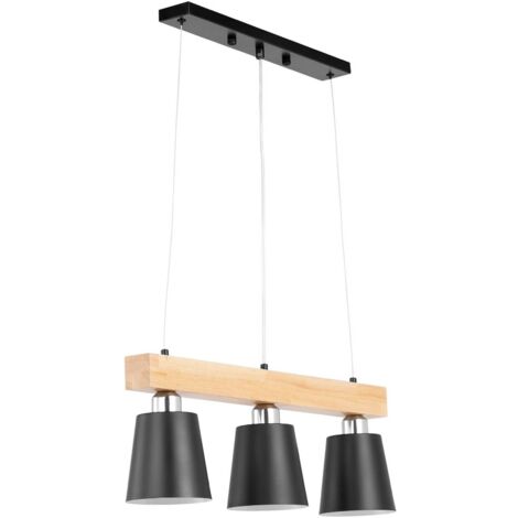 Lampada da soffitto a sospensione E27 a 3 luci - trave in legno