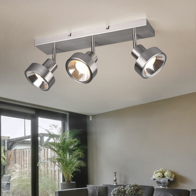 Image of Lampada da soffitto, argento, faretto da soffitto, luce soggiorno, moderno Spot bar, faretto orientabile, metallo opaco, 3x GU10, LxLxA 44x16x19 cm
