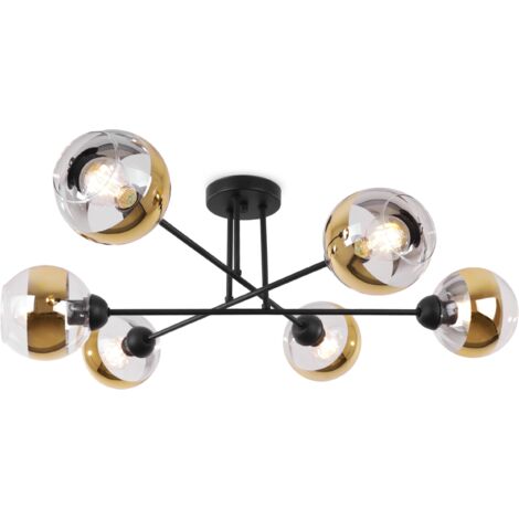 LAMPADA DA SOFFITTO ASTRERIA NERA 6 PIATTI DORATA LAMPADA E27