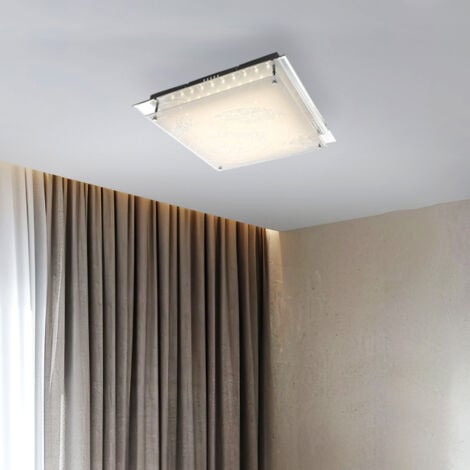 Lampada da soffitto camera da letto lampada lampada soggiorno lampada vetro lampada sala da pranzo, vetro cromato satinato decoro quadrato, 1x LED 20W 1200Lm 3000K, HxLxW 8x43x43 cm