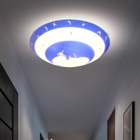Lampada da soffitto camera dei bambini lampada da camera per bambini in vetro stelle lampada per bambini lampada da soffitto blu luna, metallo, 1x E27, DxH 30x9