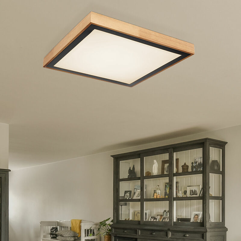 Image of Lampada da soffitto cct lampada da soffitto camera da letto in stile country lampada in legno, aspetto legno marrone metallo nero opale, 1x led 24W