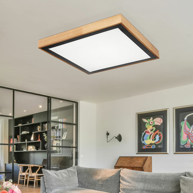 Image of Etc-shop - Lampada da soffitto cct lampada da soffitto camera da letto in stile country lampada in legno, aspetto legno marrone metallo nero opale,