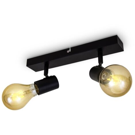 Lampada da soffitto con 2 faretti orientabili, adatta per 2 lampadine E27 non incluse max 60W, metallo nero, plafoniera per salotto o cucina, lampadario stile industriale contemporaneo per camera IP20