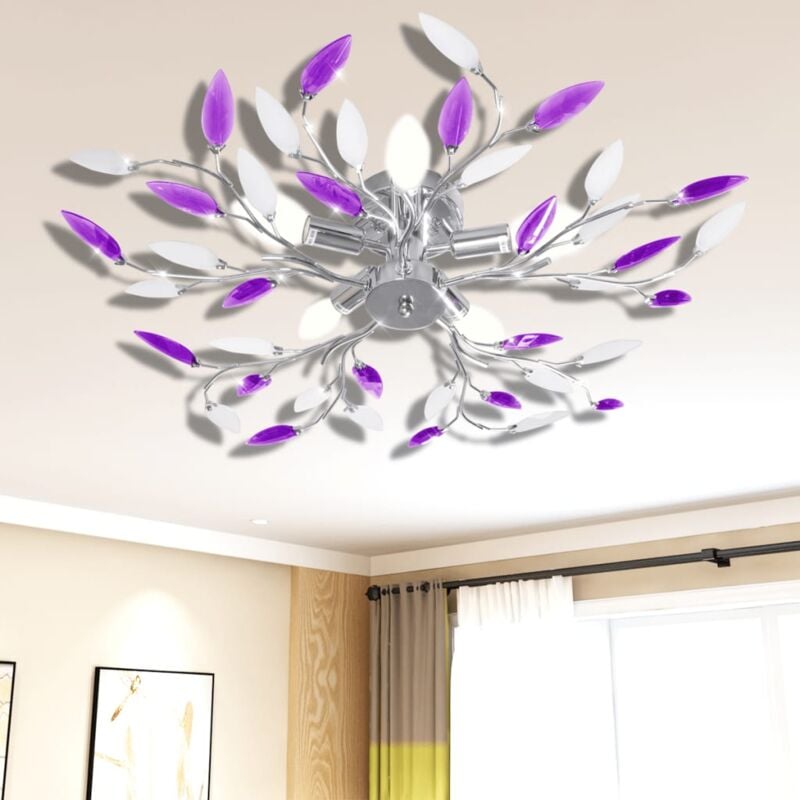 Image of Lampada da Soffitto Bianco e Viola in Cristalli Acrilici 5 E14 vidaXL 40707