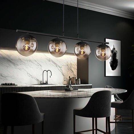 ETC-SHOP Lampada da soffitto con design a sfera a pendolo a filamento di vetro fumé nero opaco in un set di lampadine a LED