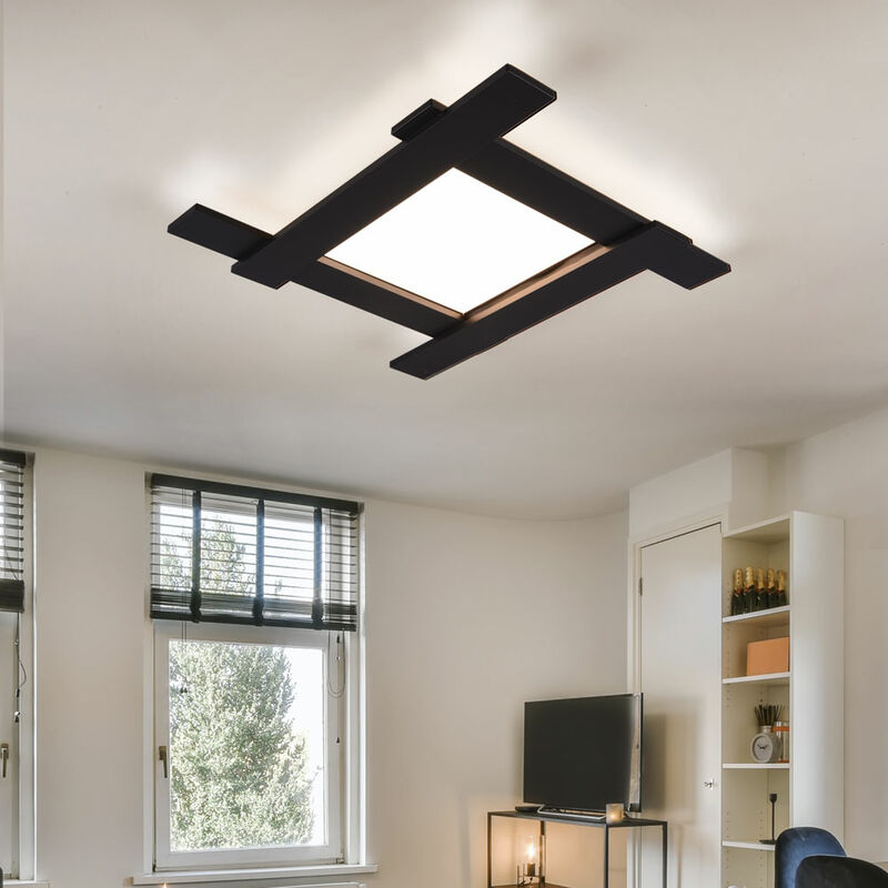 Image of Lampada da soffitto con retroilluminazione Lampada da soffitto Moderna nero Lampada da soggiorno soffitto, metallo, led 1x18W 4x3.5W bianco caldo,