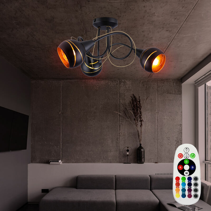 Image of Etc-shop - Lampada da soffitto telecomandata sfere di vetro spot roundel nero-oro lampada dimmerabile in un set comprensivo di lampade led rgb