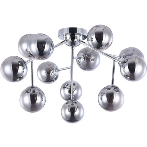 Lampada da soffitto Contemporanea Dallas Metallo Cromo 12 Luci Diffusori Fumè
