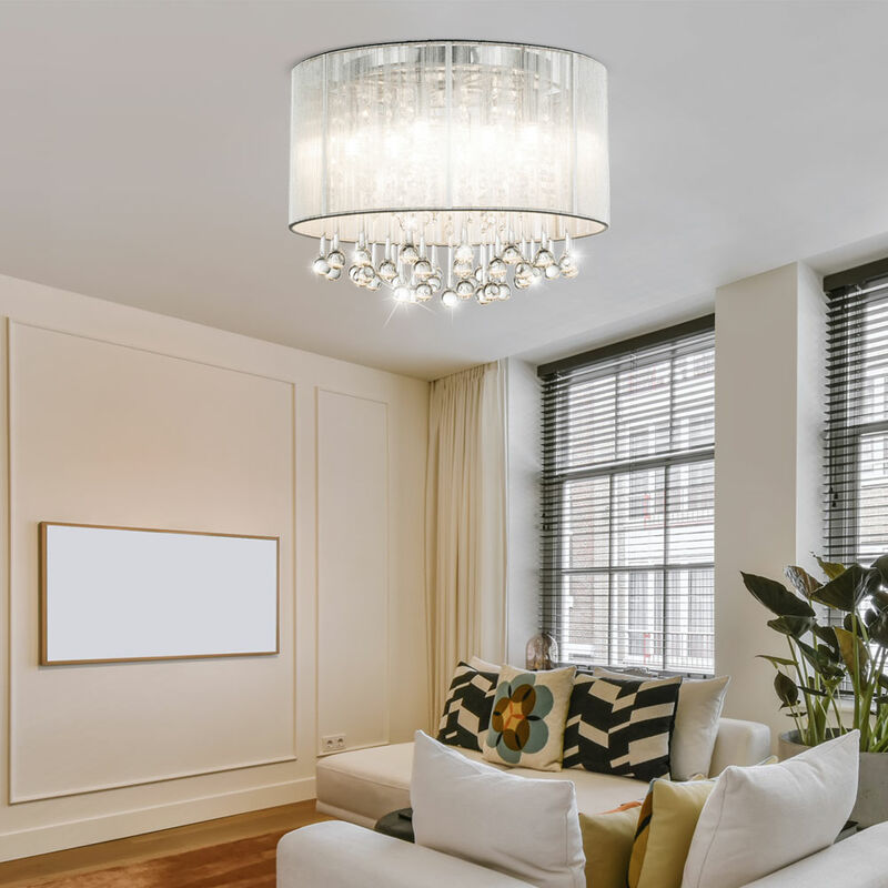 Image of Lampada da soffitto cristalli di vetro Lampada da soffitto soggiorno lampada tonda argento cromato con cristalli di vetro, metallo seta, cromato, 8x