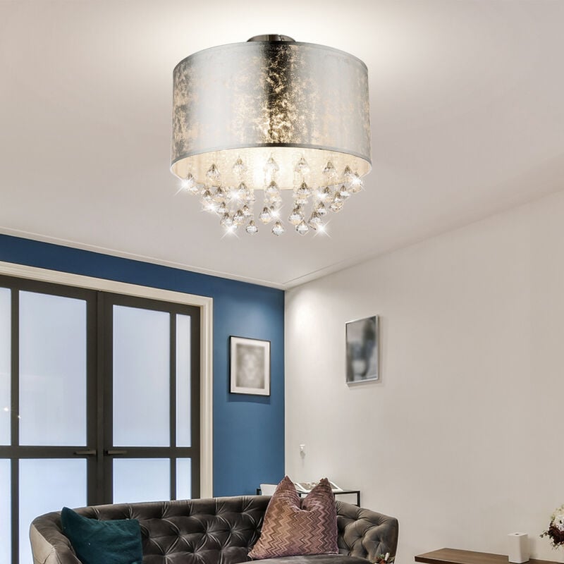 Image of Etc-shop - Lampada da soffitto cristallo lampada da sospensione in cristallo lampada da soffitto sala da pranzo cristalli, foglia argento, metallo,