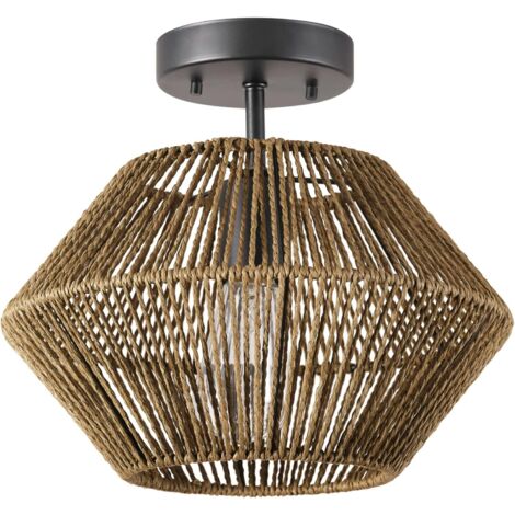 Lampada da soffitto da incasso a luce singola Electric 65891, nero opaco, paralume in filo naturale