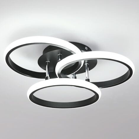 Lampada da soffitto di design a triplo cerchio GOECO, alluminio, nero, 3 teste, diametro 40 cm, altezza 11,5 cm, con controllo della luminosità e telecomando, 39 W, 220 V